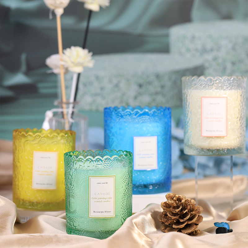 Private label lace edge embossed scented jar candle
